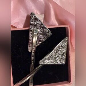 Triangular Prada Style not authentic Silver Hair Clips GORGEOUS!